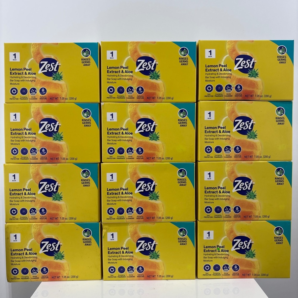 12 Bars Zest Lemon Peel Extract & Aloe Bar Soap 7.05 oz Hydrating Deodorizing